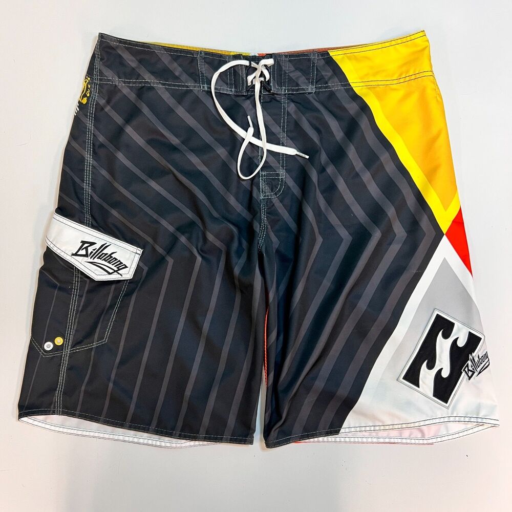 Vintage Billabong Andy Irons Board Shorts Mens 38 Multi Swim Trunks Pocket Surf